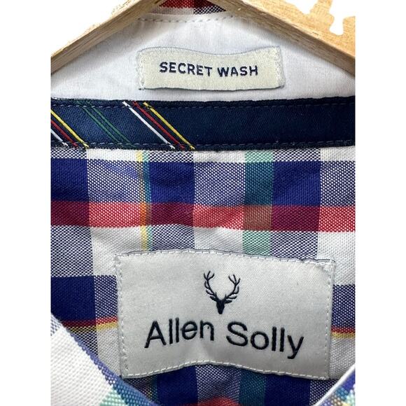 Allen Solly Secret Wash Blue Check Long Sleeve Button-Down Shirt Men's 42 Large - Picture 8 of 10